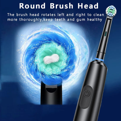 Brosse à dents électrique rotative, étanche, avec minuterie, rechargeable et 4 têtes de brossage