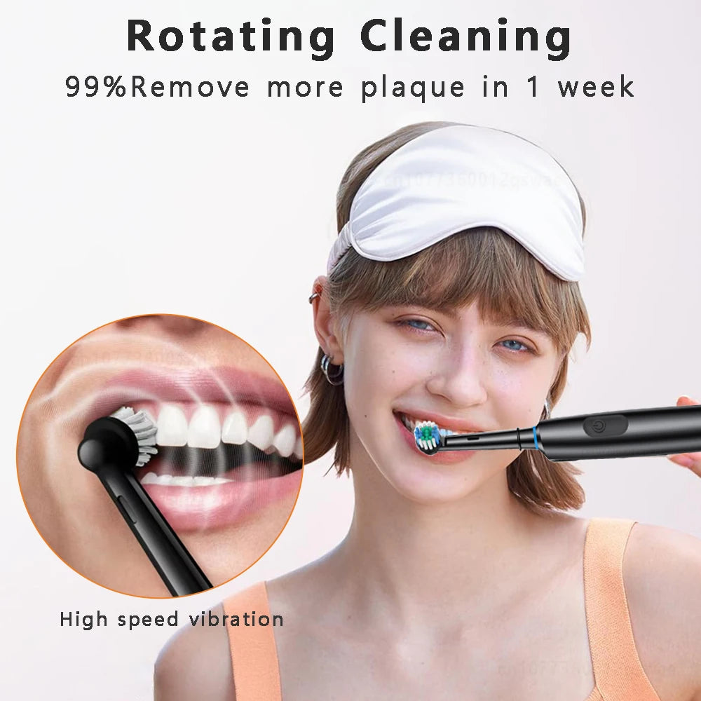 Brosse à dents électrique rotative, étanche, avec minuterie, rechargeable et 4 têtes de brossage