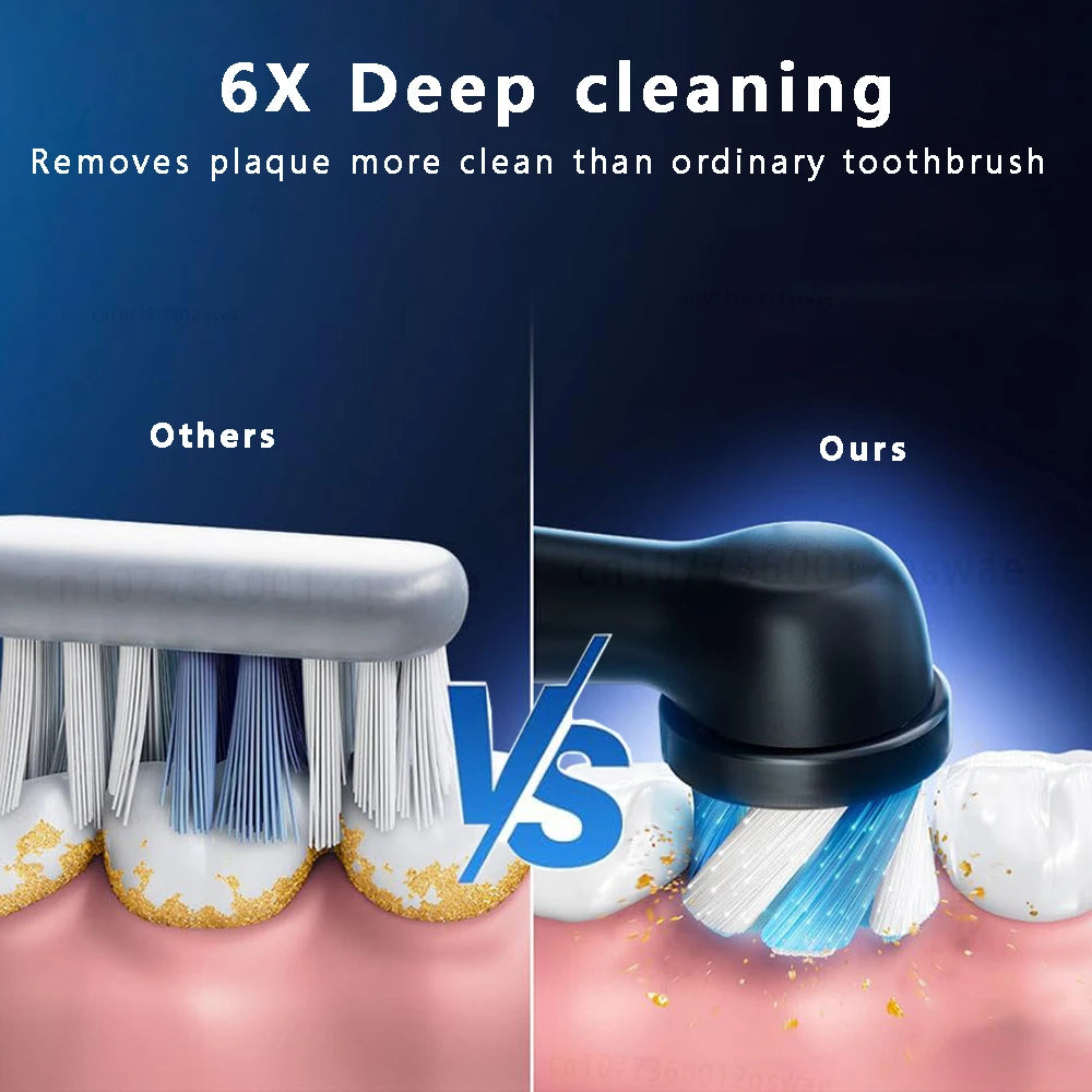 Brosse à dents électrique rotative, étanche, avec minuterie, rechargeable et 4 têtes de brossage